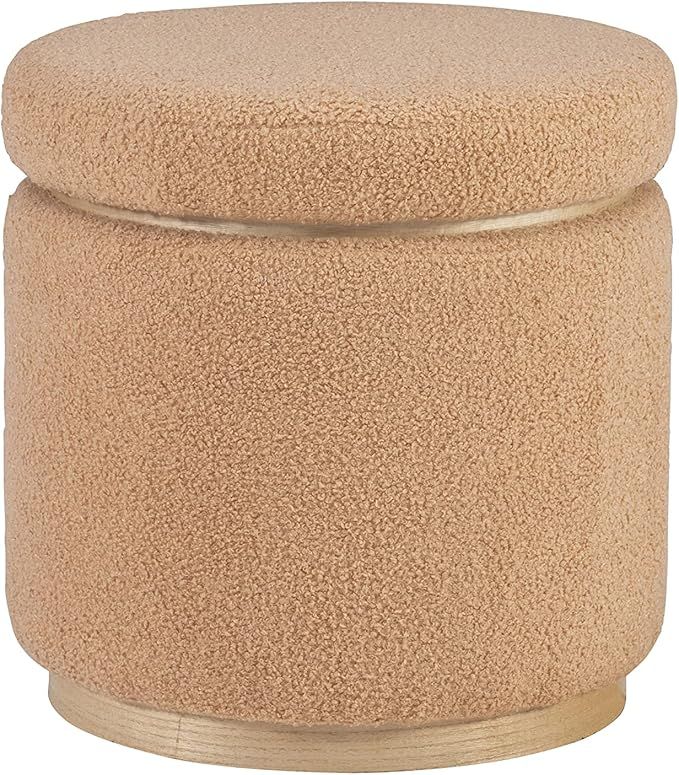 Amazon.com: Lexington Tan Sherpa Round Storage Ottoman with Wood Accent by Linon : Everything Els... | Amazon (US)