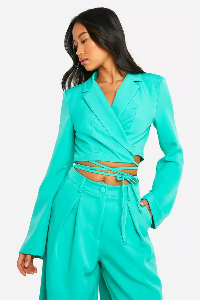 Tie Waist Fitted Cropped Blazer | boohoo (US & Canada)