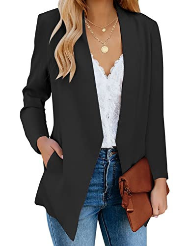 luvamia Women's Casual Long Sleeve Lapel Button Slim Work Office Blazer Jacket Black Blazer Women Black Size Large Size 12 Size 14 | Amazon (US)