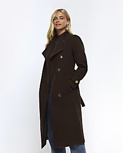 Brown belted wrap coat | River Island (UK & IE)