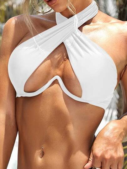 Cross Halter Underwire Bikini Top | SHEIN