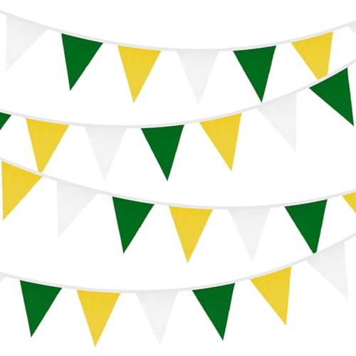 GCQQ Yellow White Green Banner Decorations, 40Ft Pennant Banner Flags 42Pcs Cloth Triangle Banners, Spring Summer Banners for Masters Golf Decor, Birthday, Wedding, Tea Party Outdoor Decorations | Amazon (US)