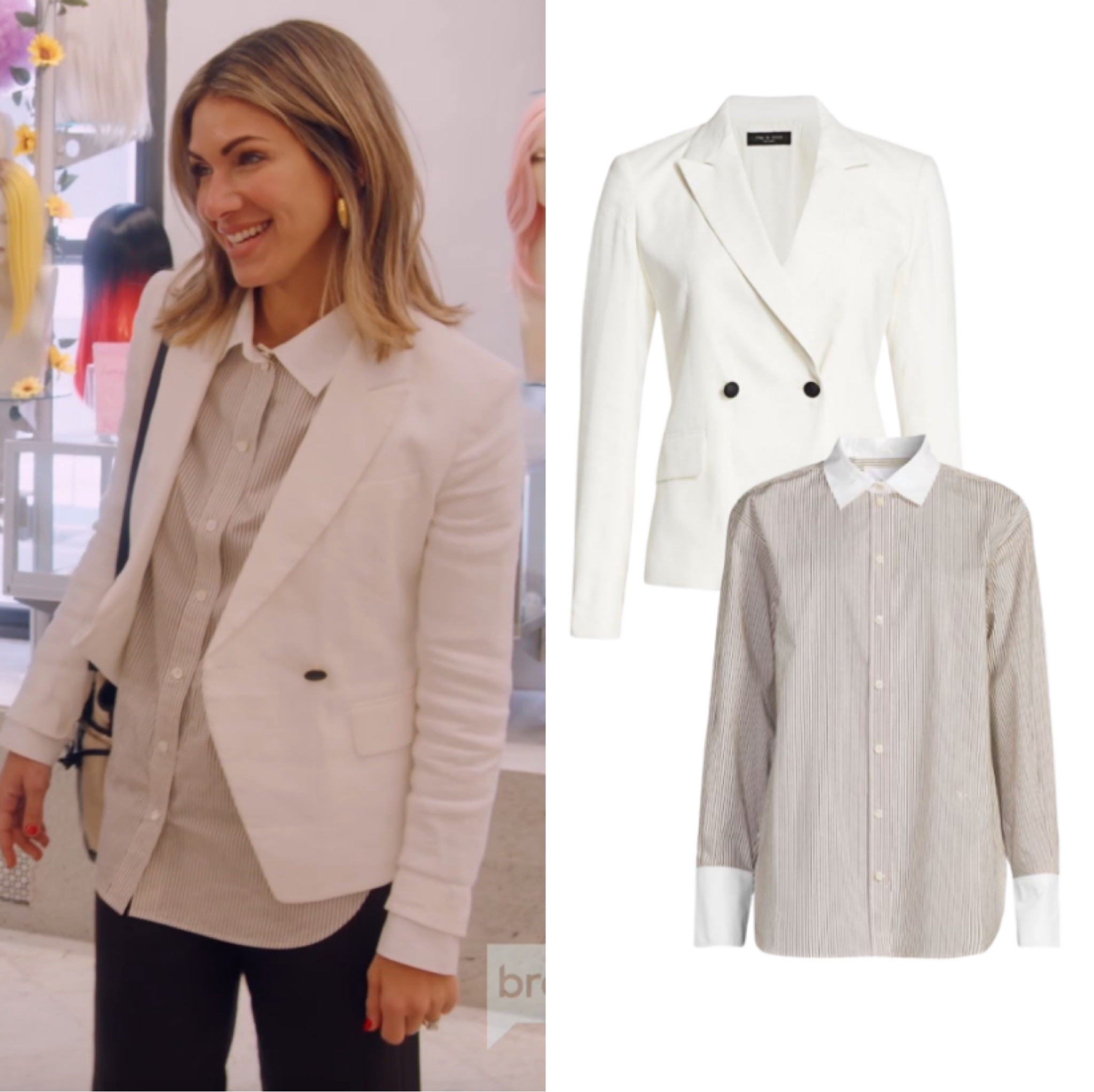 Erin Lichy’s White Blazer and Striped Shirt