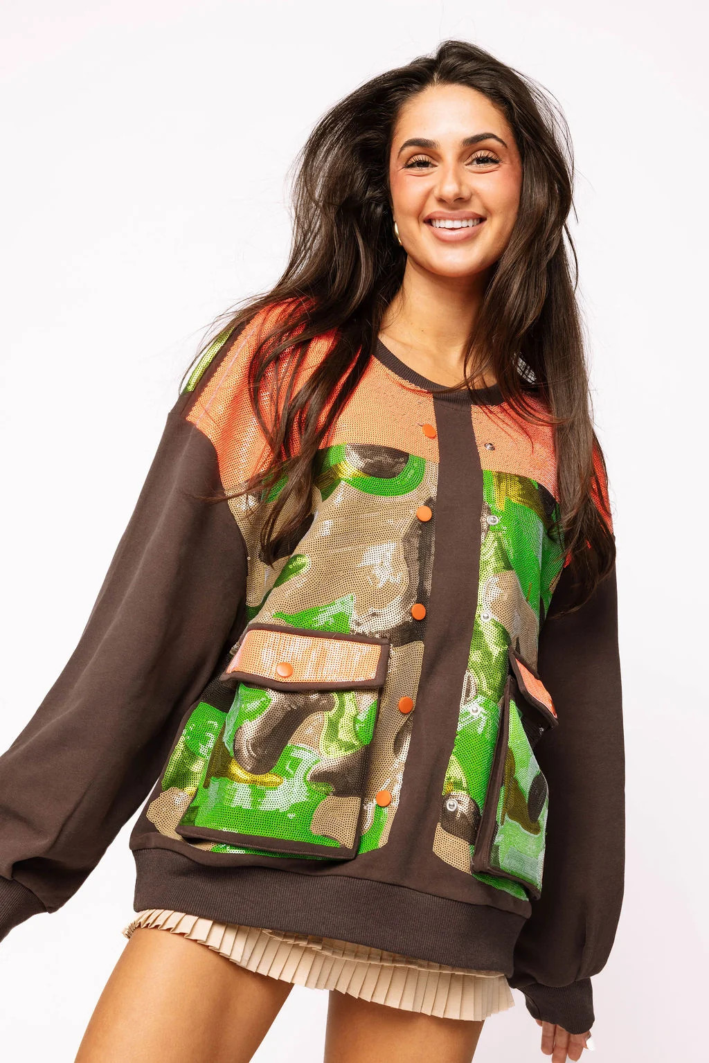 Sample Brown, Orange & Camo Hunting Vest Sweatshirt | Queen of Sparkles