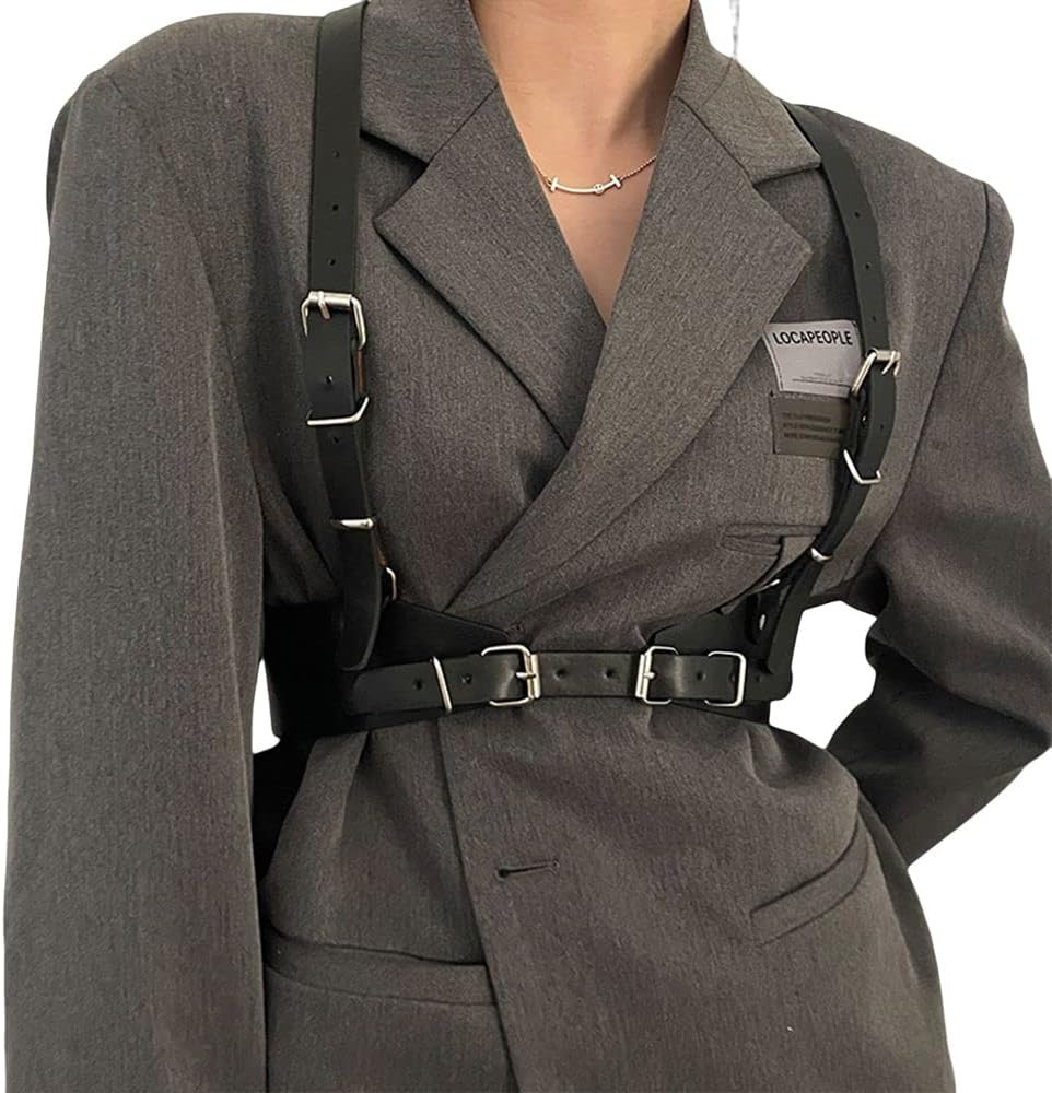 Snunui Waist Punk Harness Belt Fashion Body Chain Black Leather Goth Rave Adjustable Body Corset ... | Amazon (US)