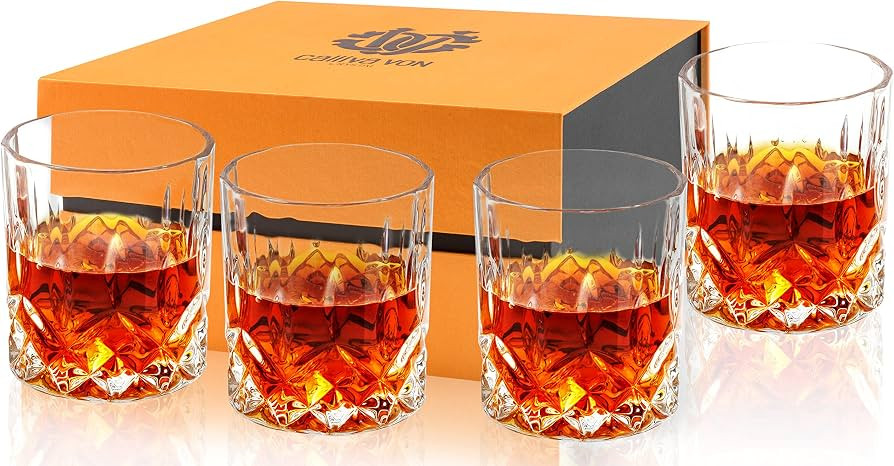 calliva von Old Fashioned Bourbon Glass, Set of 4 Crystal Whiskey Glasses In Gift Box. Best Rocks... | Amazon (US)