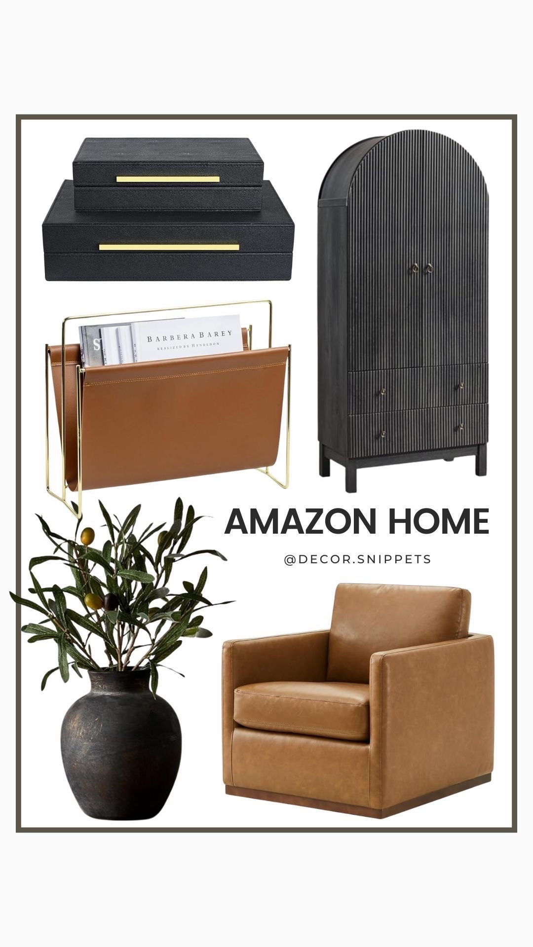 Warm and modern Amazon Home finds to elevate your space! From the sleek black cabinet and textured storage boxes to the cozy swivel chair, faux olive tree, and leather magazine rack—these curated pieces bring depth, style, and comfort to your living space. All linked for easy shopping!

#AmazonHome #LTKHome #ModernCozy #NeutralDecor #HomeStyling @decor.snippets

#LTKStyleTip #LTKHome #LTKSaleAlert