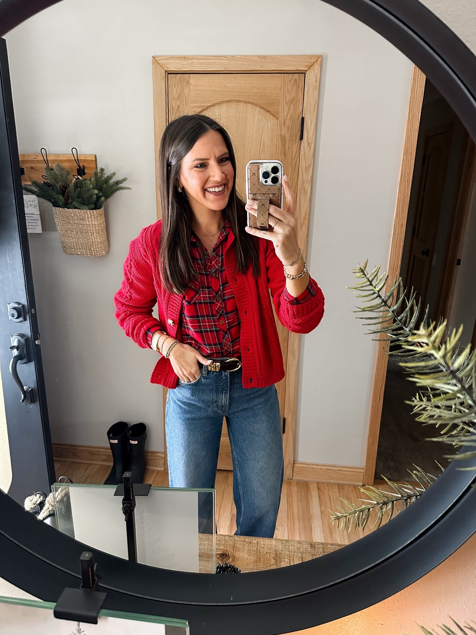 What I wore for Christmas Eve dinner. Linking similar cardigan and flannel. 