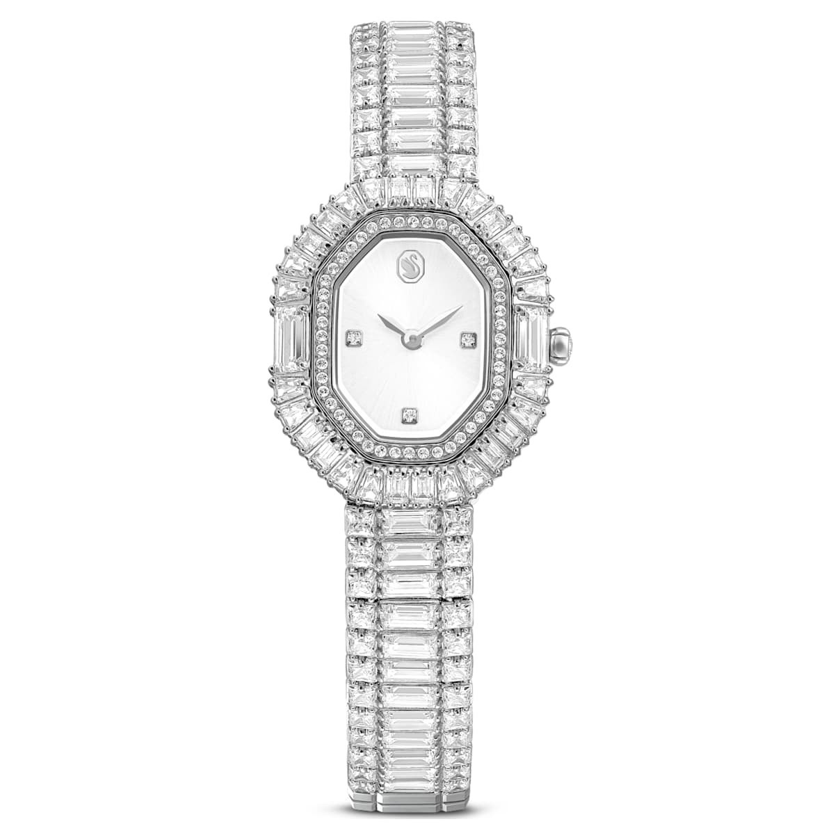 Matrix octagon watch, Baguette cut, Metal bracelet, Silver tone, Stainless steel | SWAROVSKI