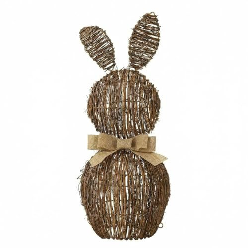 Rattan Bunny Outdoor,Rustic Easter Rattan Bunny Decor with Burlap Bow, Brown Woven Wicker Bunny Figurine, 17.7 Inch Spring Holiday Table Decoration | Amazon (US)
