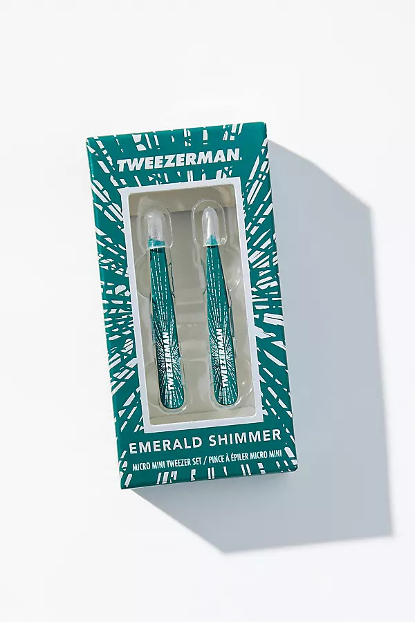 Tweezerman Emerald Shimmer Micro Mini Slant & Point Set By Tweezerman in Green | Anthropologie (US)