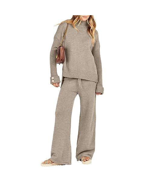 ANRABESS Women's Two Piece Outfits Sweater Sets Long Sleeve Knit Pullover and Wide Leg Pants Loun... | Amazon (US)