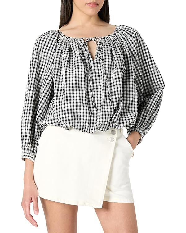 The Drop Women's Shirred Neck Cotton Bubble Hem Top | Amazon (US)