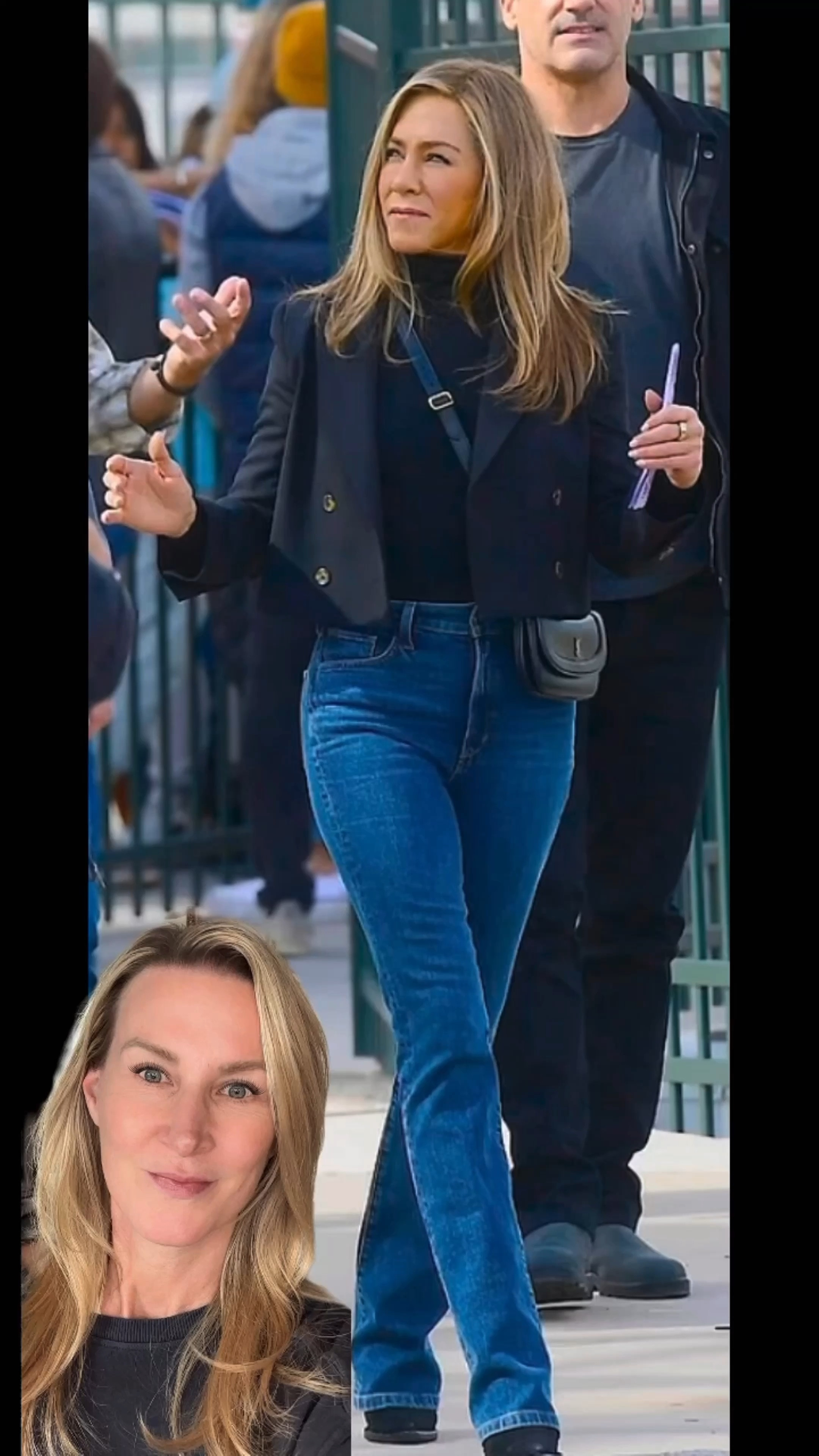 Jennifer Aniston on the set filming morning show season three wearing the most popular must have jeans and mini Crossbody bag, cropped blazer, black bodysuit and suede boots #JenniferAniston #JenniferAnistonStyle #Jeans


#LTKFind #LTKsalealert #LTKstyletip