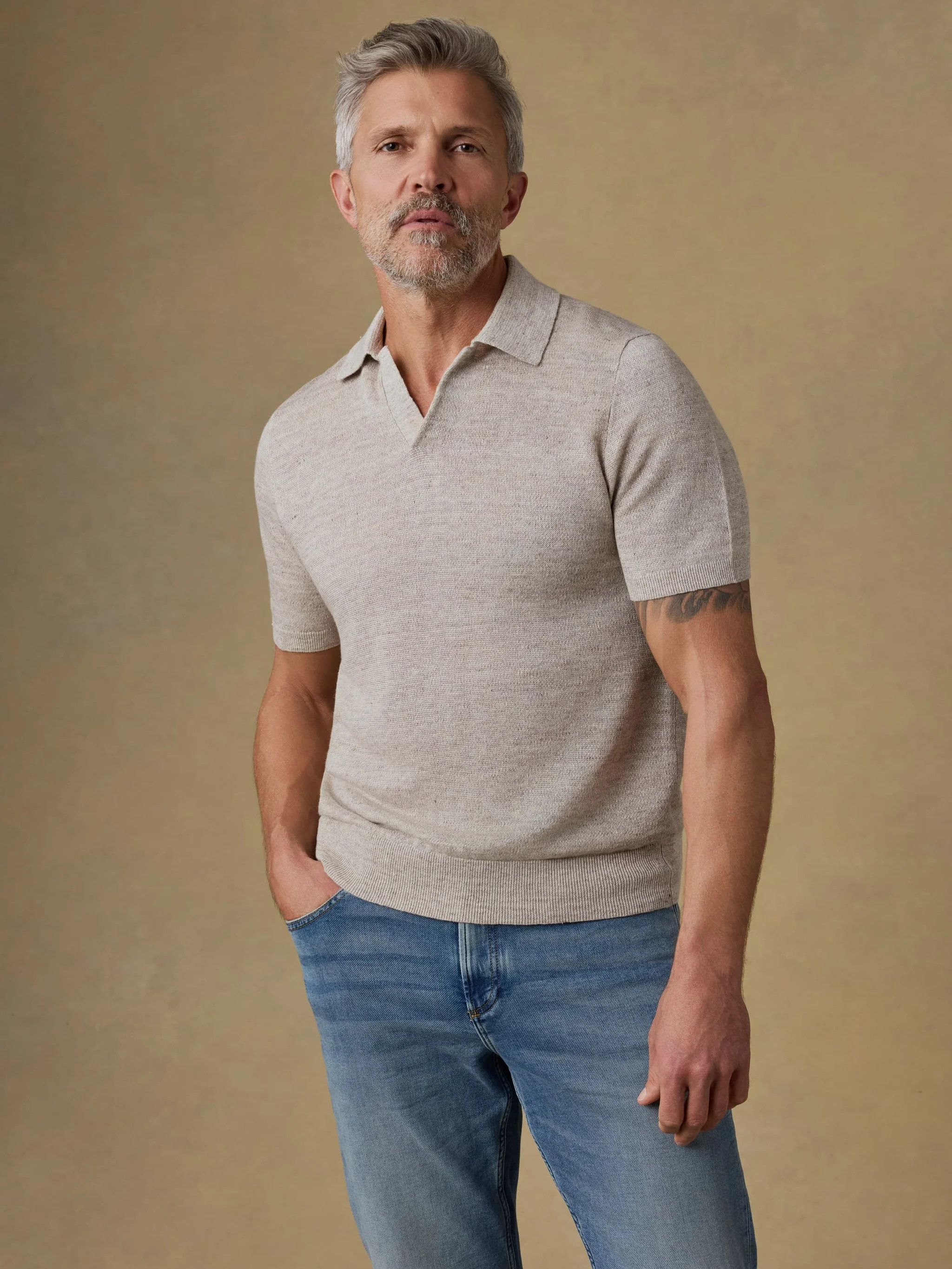 Short-Sleeve Linen Sweater Polo - Tropic Sands Melange | Faherty