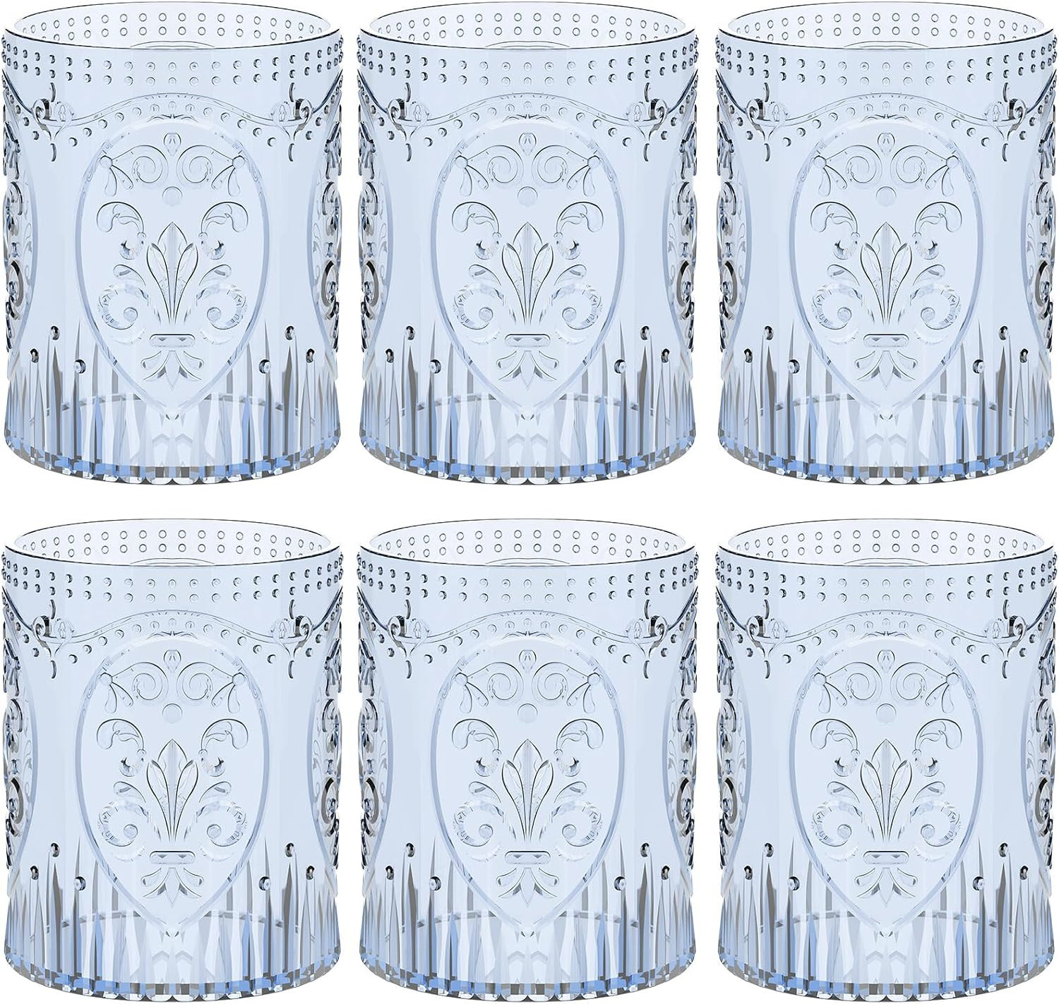 Qinyoung 6 Plastic Vintage Drinking Glasses 8.5oz Stemless Retro Embossed Wine Glasses Shatterpro... | Amazon (US)