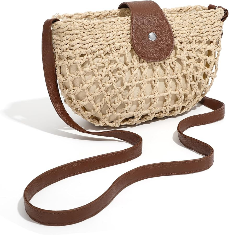 Amazon.com: XquiziFit Straw Bag Beach Purse Summer Purses for Women Vacation Handbags Woven Cross... | Amazon (US)