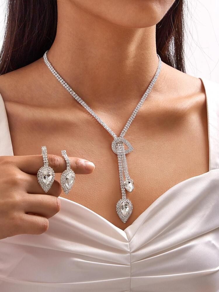 1pc Rhinestone Decor Necklace & 1pair Drop Earrings | SHEIN