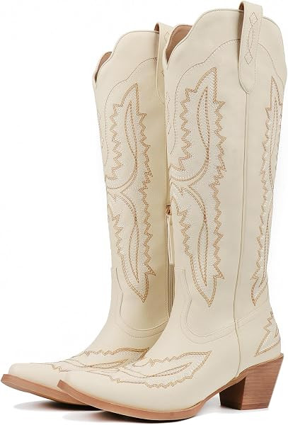 Meefit Cowboy Boots for Women Knee High Cowgirl Boots Pointed Snip Toe | Amazon (US)