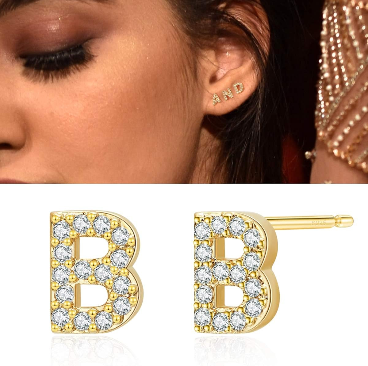 Ldurian Initial Stud Earrings for Women Girls, 925 Sterling Silver Post Tiny Studs with 14k Gold ... | Amazon (US)