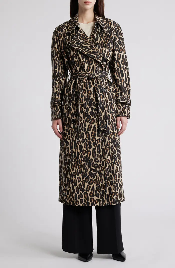 Theory Leopard Print Wool Blend Trench Coat | Nordstrom | Nordstrom