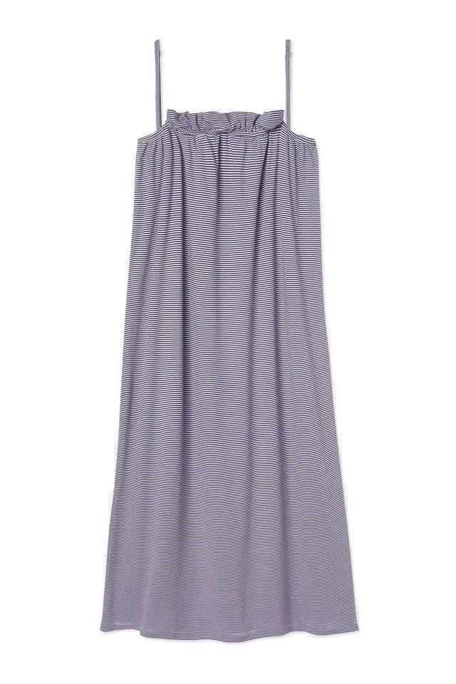 Pima Ruffle Midi Nightgown in Elderberry | LAKE Pajamas