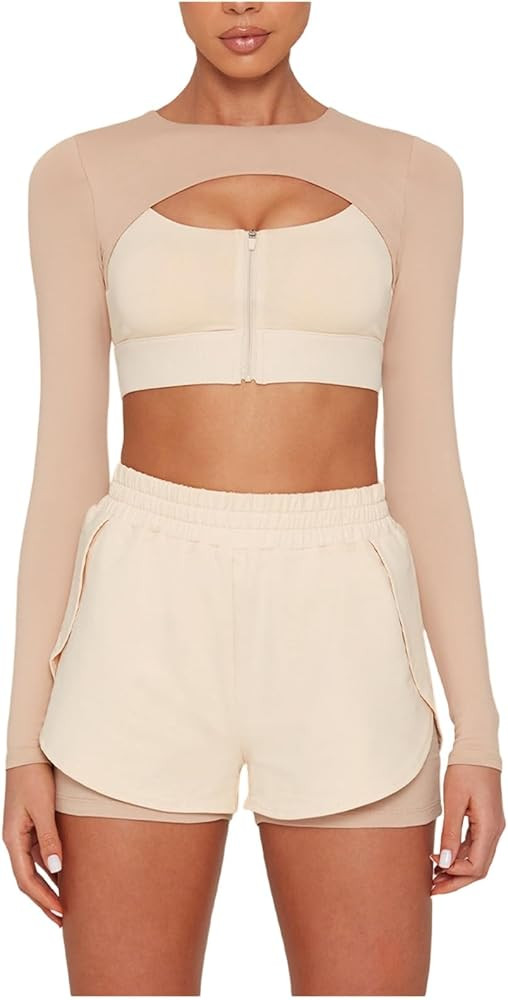 Women's Yoga Set Outdoor Running Long-Sleeved Sportswear Quick-Drying High-Waist Workout Suit | Amazon (US)