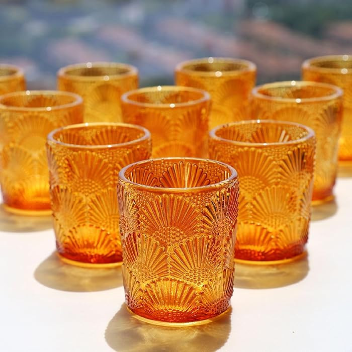 Woho 12Pcs Amber Votive Candle Holders, Glass Amber Candle Holder for Fall Wedding, Boho Tea Ligh... | Amazon (US)
