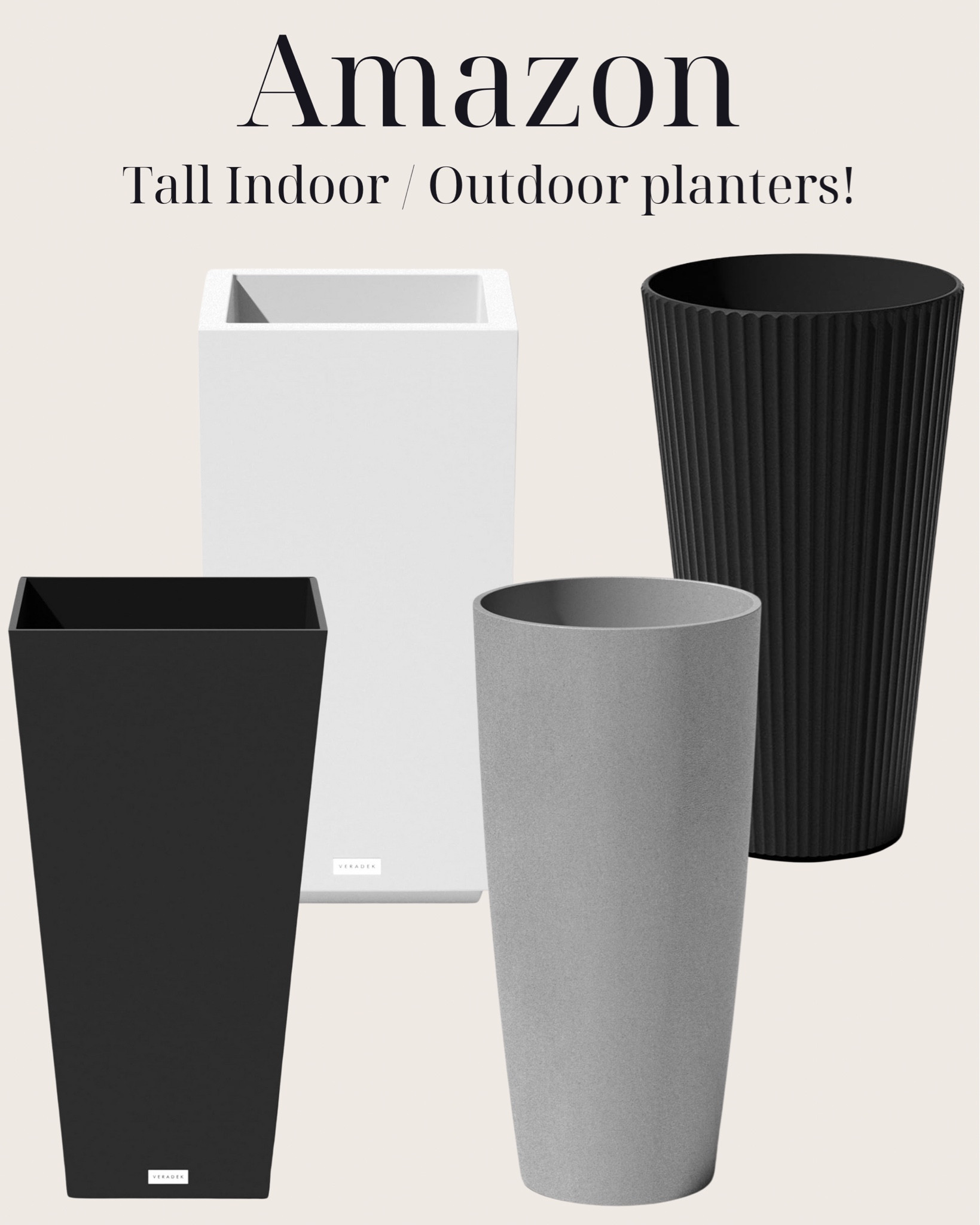 Tall indoor / outdoor planters from Amazon! I used 2 of the “mason” planters in sand for the front of our house!

Veradek, raised planters, tree planter 

#LTKFindsUnder100 #LTKSeasonal #LTKHome