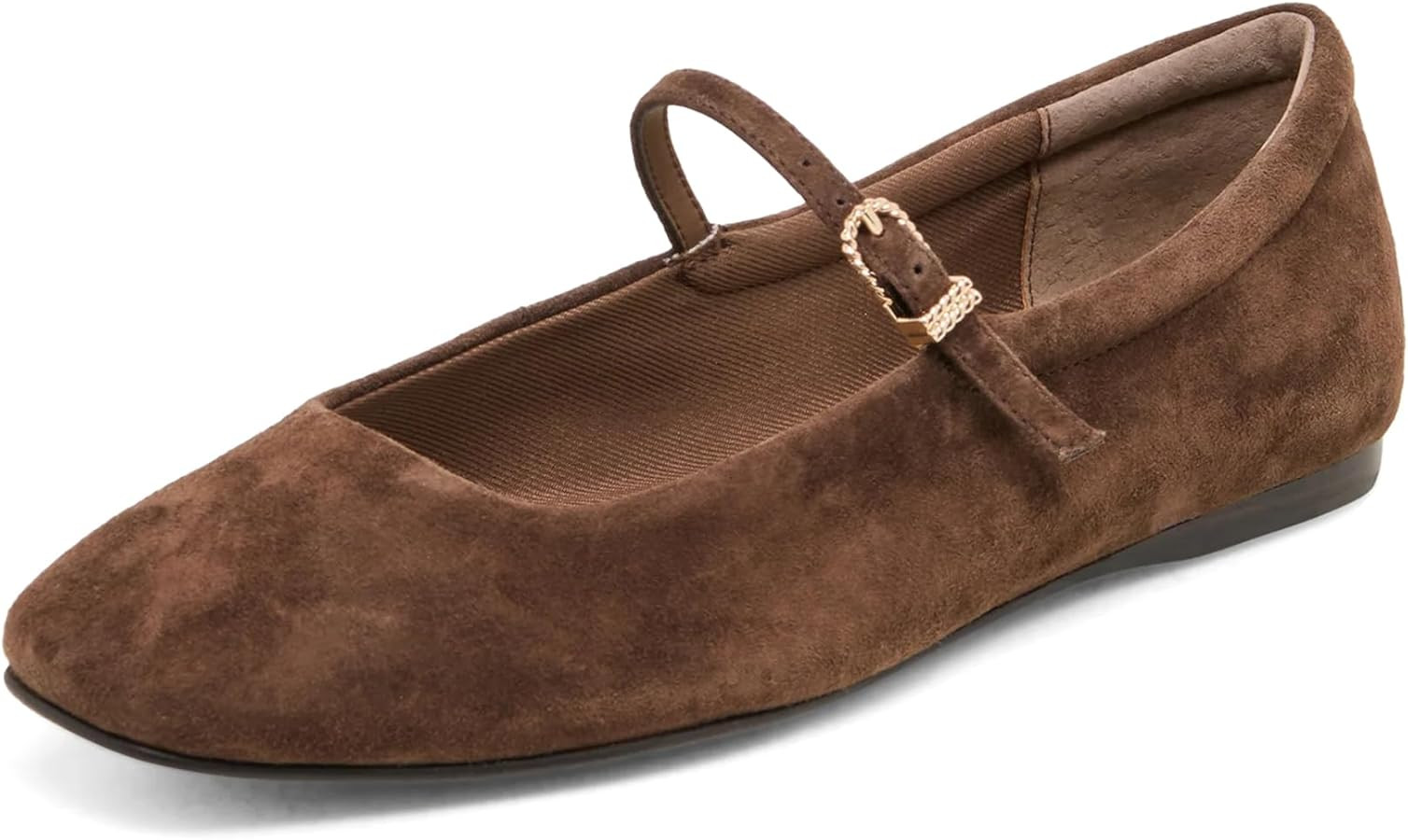 Suede Ballet Flats for Women with Buckle Strap Suqare Toe Slip on Mary Jane Flats Shoes Comfortab... | Amazon (US)