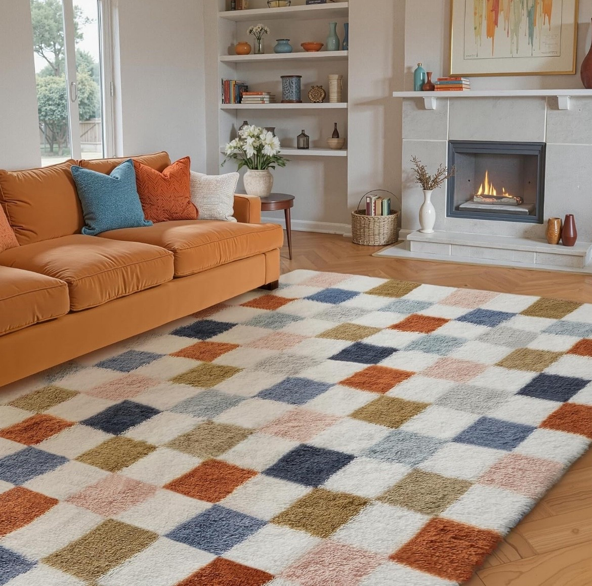 INSTANT cozy-core vibes 😍 This checkered rug completely transformed my living room — it’s soft, vibrant, and looks way more expensive than it is 🏡✨ I linked it in my LTK and Amazon Storefront for you guys 💕 I’ll also drop the links in the comments! #AmazonHome #LTKFinds #CozyDecor #RugGoals #HomeStyleInspo