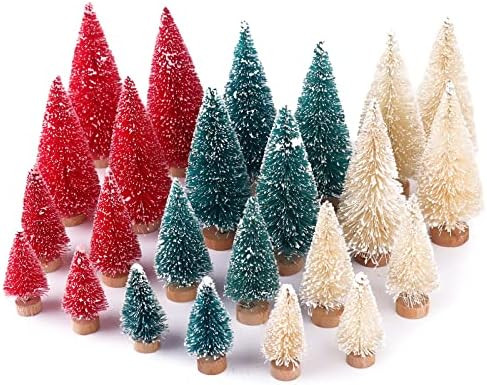 24 Pcs Bottle Brush Trees Christmas, Red Blue Yellow Miniature Christmas Tree, Mini Christmas Tree 1 | Amazon (US)
