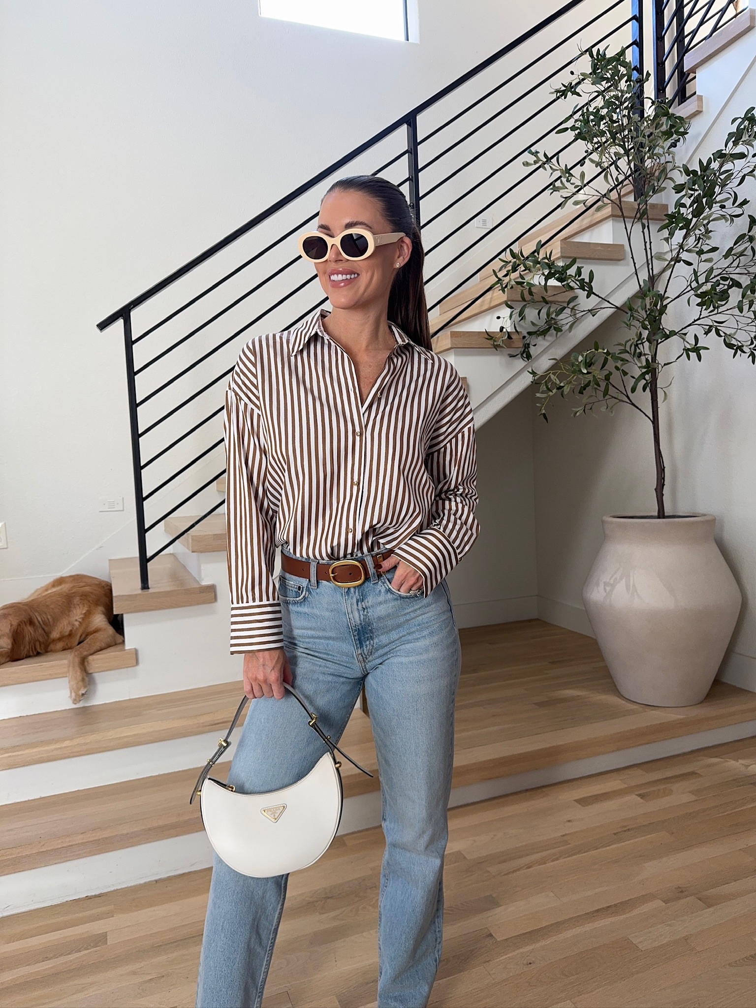 Such a cute brown and white striped collared shirt from Zara! I think it looks great tucked into a pair of high rise straight leg denim jeans with a brown belt! Added my Prada bag to bring out the white from the shirt. 🤍🤎


Spring outfits, Zara, Zara outfit, spring outfit ideas, spring break 

#whitswhims

#LTKWorkwear #LTKStyleTip #LTKFindsUnder100