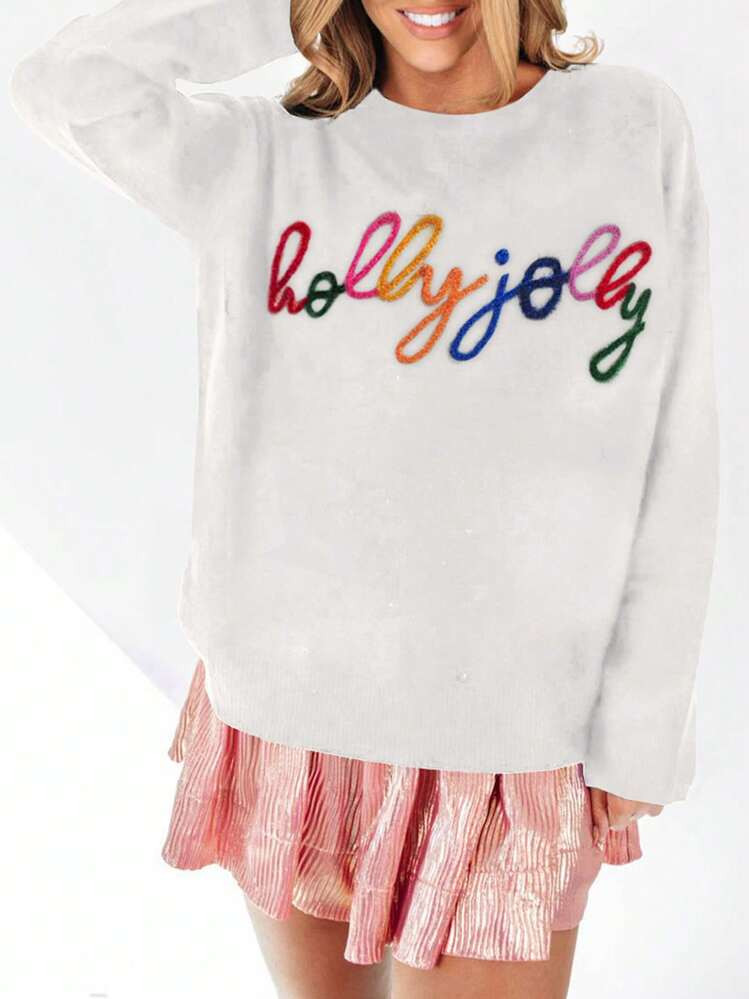 Colorful Letter Jacquard Knit Pullover Sweater, Casual For Autumn/Winter | SHEIN USA | SHEIN