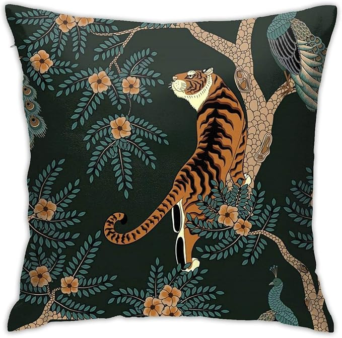 Pillow Cover,Tiger and Peacock (1) Throw Pillow Case Modern Cushion Cover Square Pillowcase Decor... | Amazon (US)