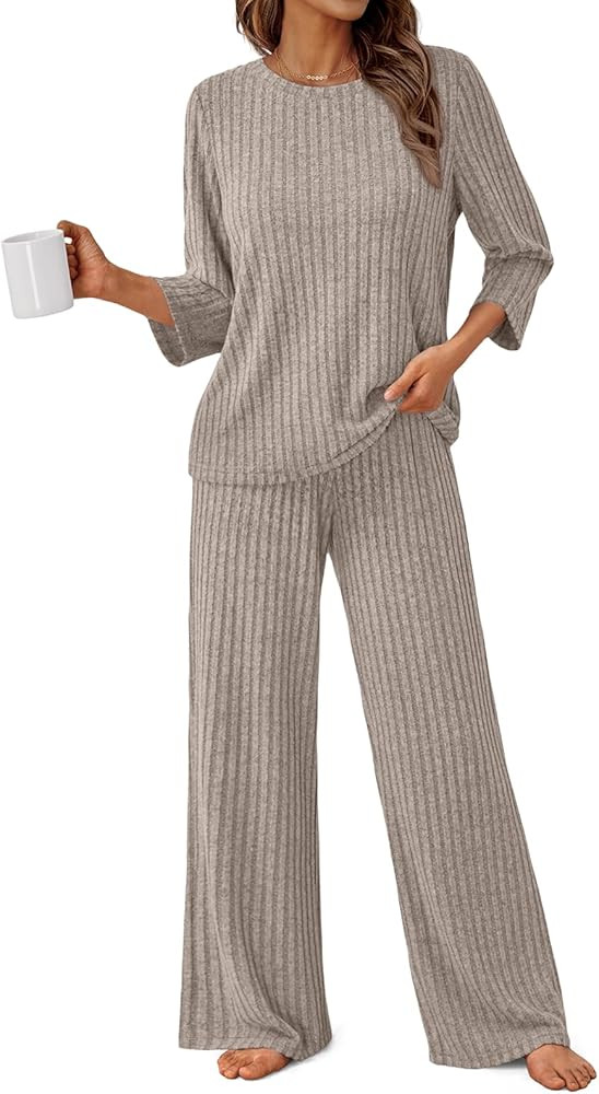 LILLUSORY Womens 2 Piece Lounge Sets Pajamas Matching Outfits 2026 3/4 Sleeve Fall Clothes Vacati... | Amazon (US)