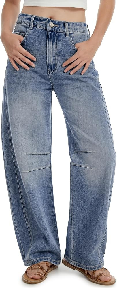 SEVEGO Womens Tall 30/32/34 Barrel Jeans Vintage Wide Leg Mid Rise Baggy Y2k Cropped Relax Fit De... | Amazon (US)