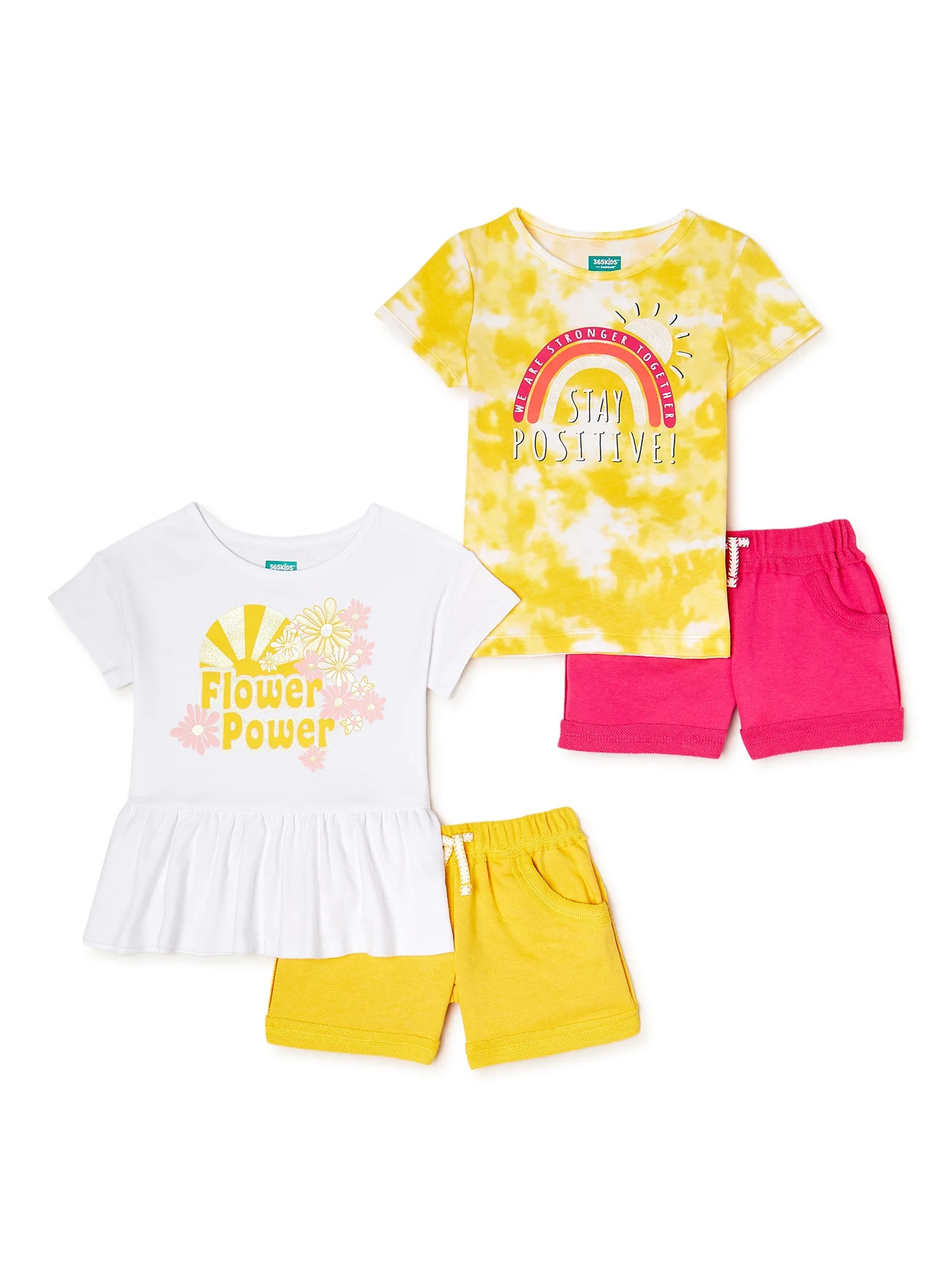 365 Kids From Garanimals Girls Graphic Print T-Shirt, Peplum T-Shirt and Solid Shorts, 4-Piece Ou... | Walmart (US)