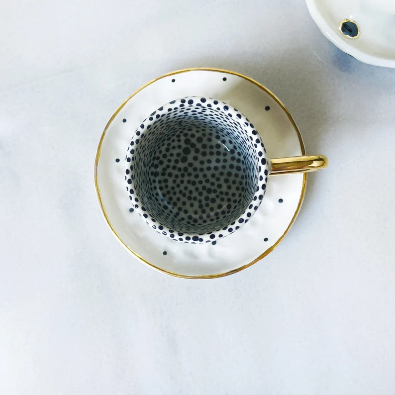 Monochrome Ceramic Mug and Saucer With 22k Hand Painted Gold | Etsy | Etsy (US)