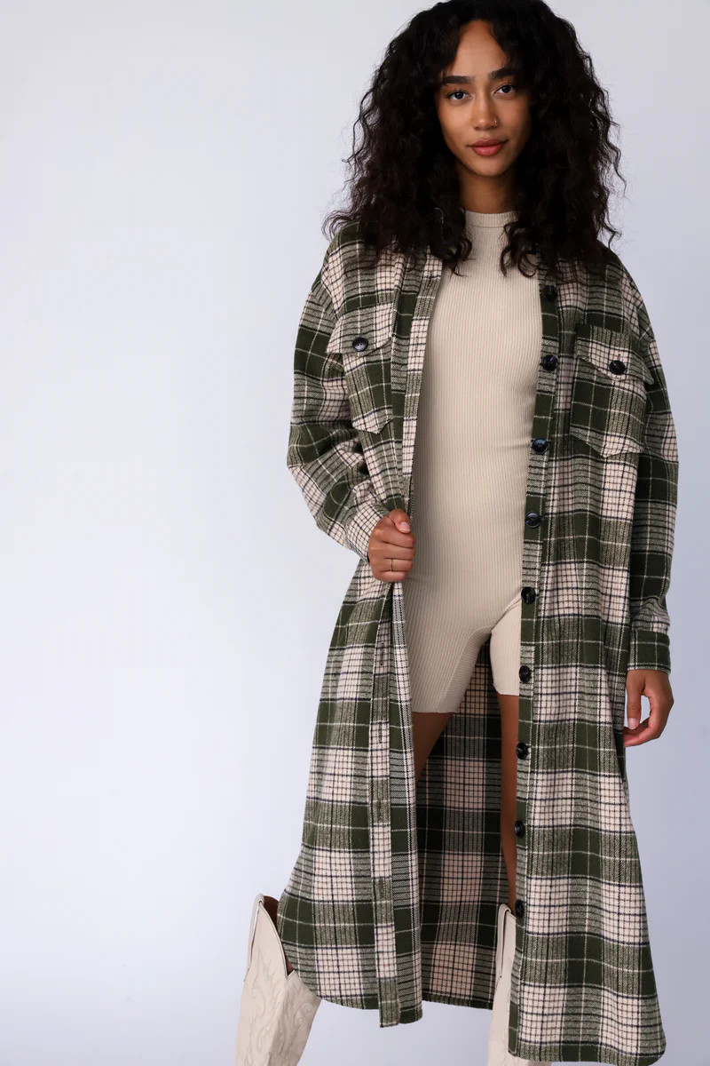 Mountains Are Calling Flannel Jacket Green | The Foxy Kind