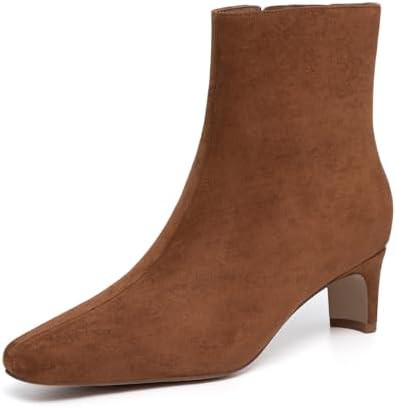 Women's Square Toe Chunky Heel Ankle Boots | Comfortable Fall Low Heels Booties, Round Toe, Non-S... | Amazon (US)