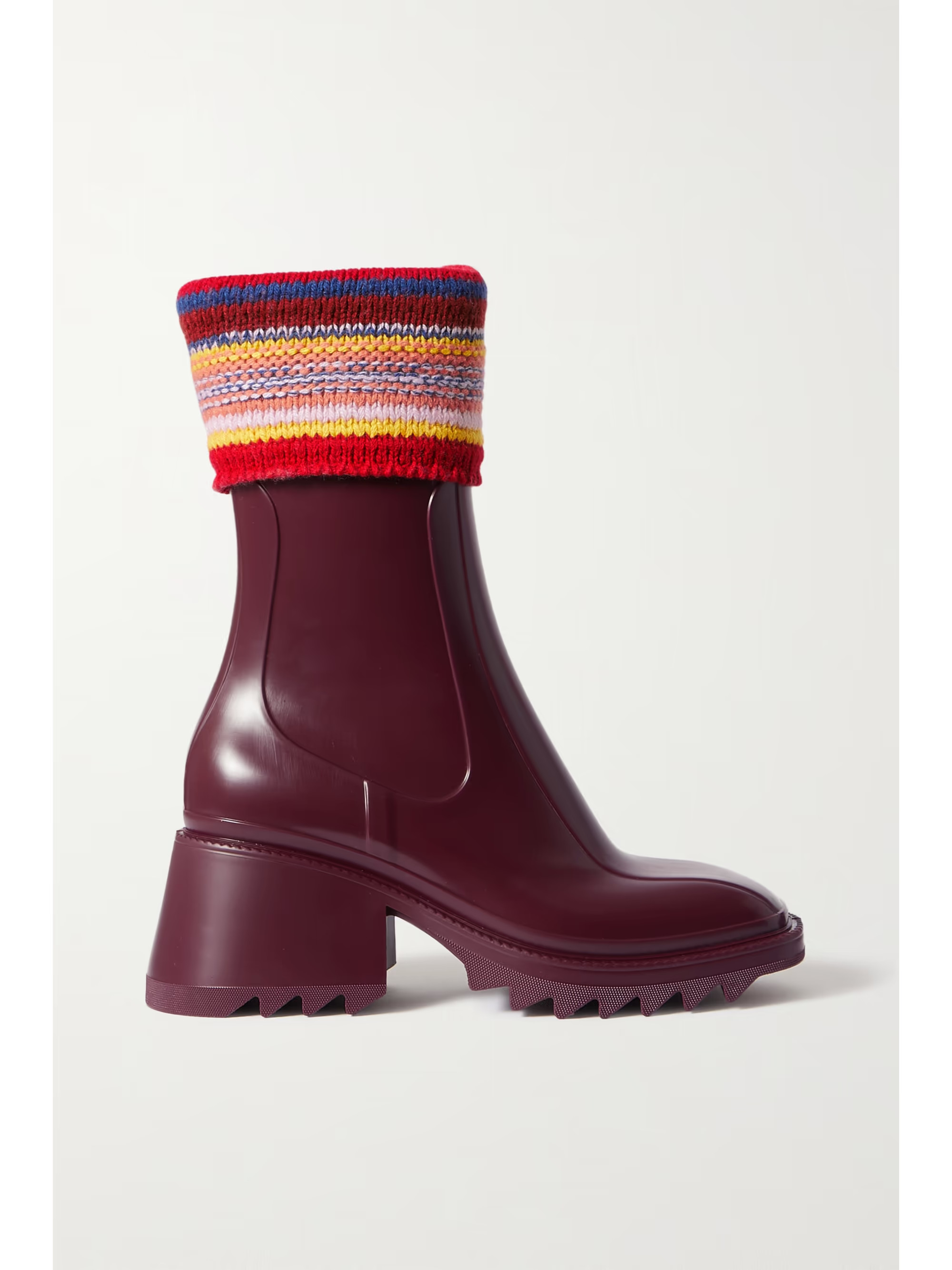 Burgundy Betty striped knitted and PVC ankle boots | CHLOÉ | NET-A-PORTER | NET-A-PORTER (UK & EU)