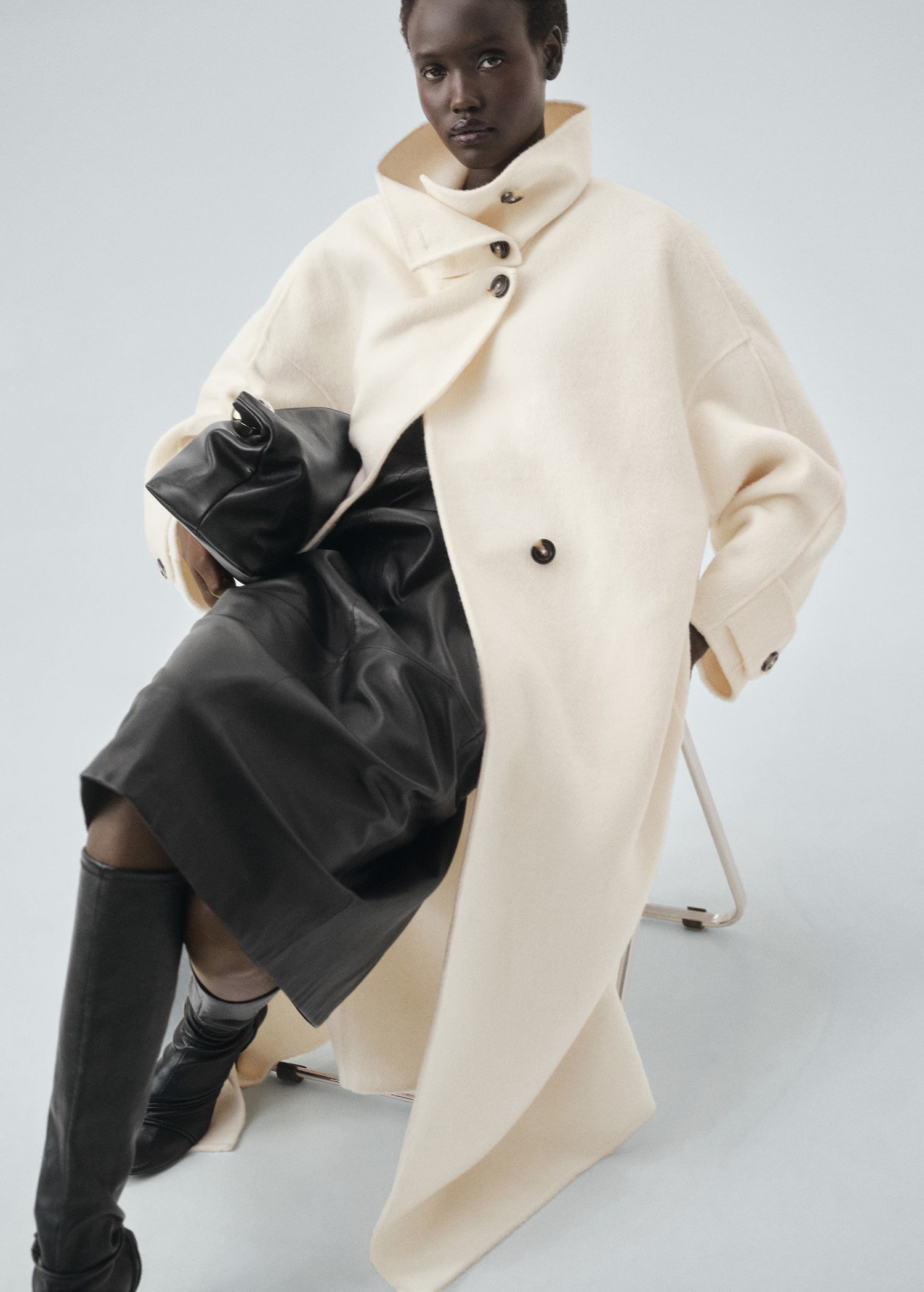 Wool funnel-neck coat - Women | MANGO United Kingdom | MANGO (UK)