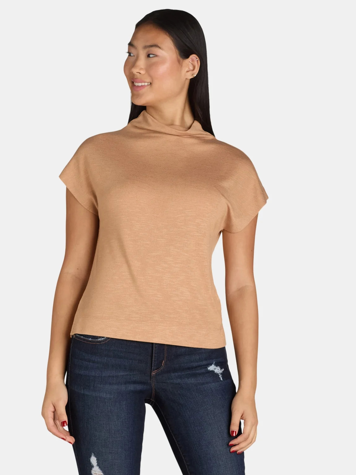 Time and Tru Women's Mock Neck Hacci Knit Tee, Sizes XS-XXXL | Walmart (US)