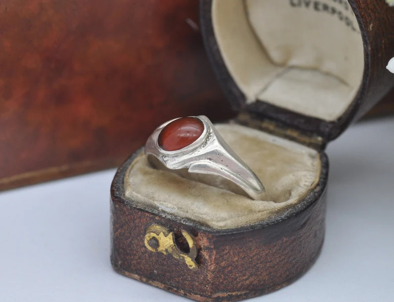 Vintage Mid-Century Sterling Silver & Carnelian Ring - UK Size - R 1/2 / US Size - 9 | Etsy (US)
