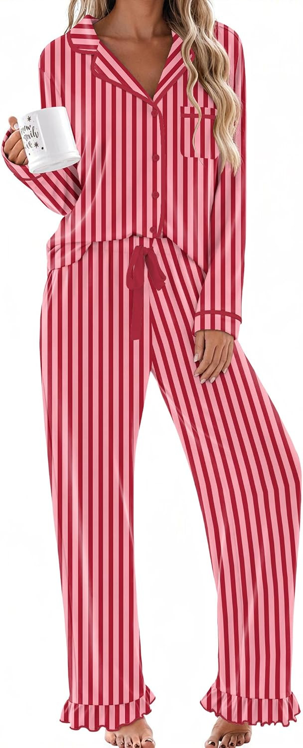 Ekouaer Womens Pajama Sets Long Sleeve Sleepwear Button Down Pjs Loungewear | Amazon (US)