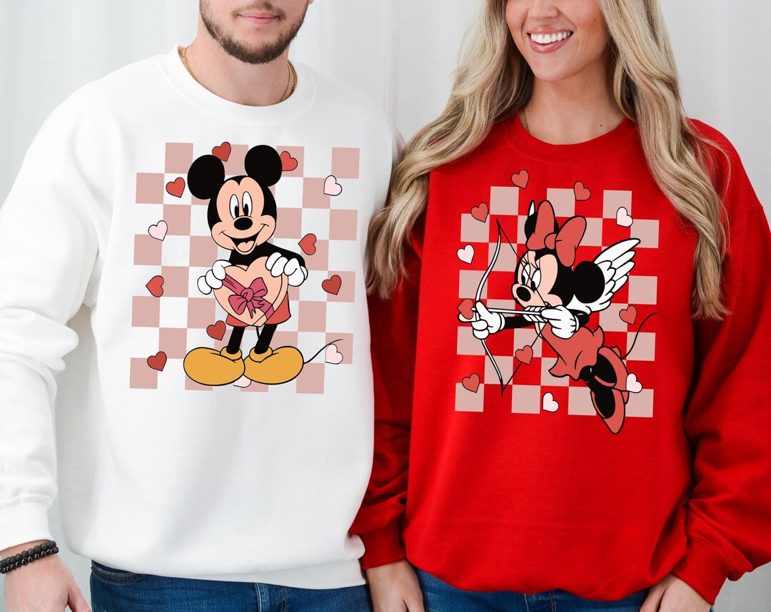 Mickey & Minnie Valentine Checkered Shirt, Valentine's Day Tee, Disney Couple Lover Sweatshirt, D... | Etsy (US)