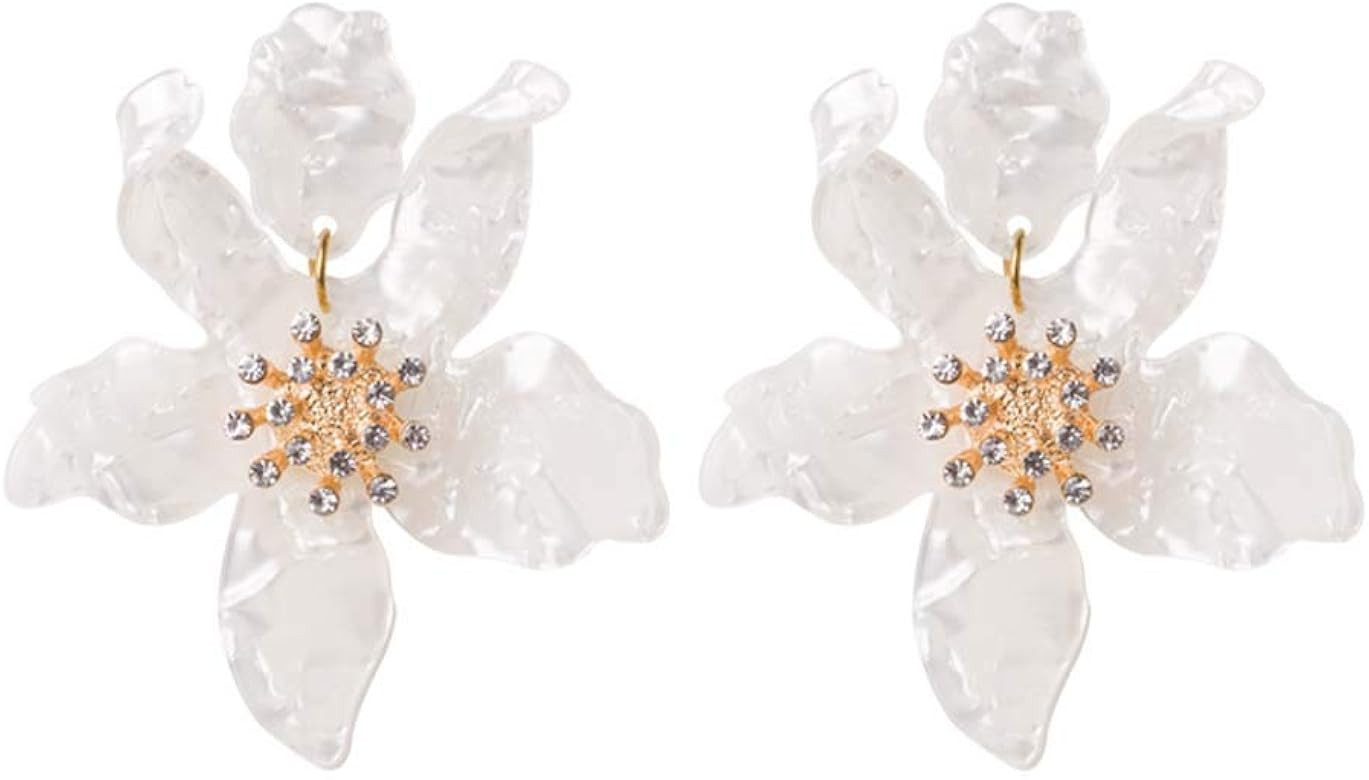 Miweel Bohemian Luxury Oversize Resin Big Flower Earrings For Women Stainless Steel Crystal Jewelry | Amazon (US)