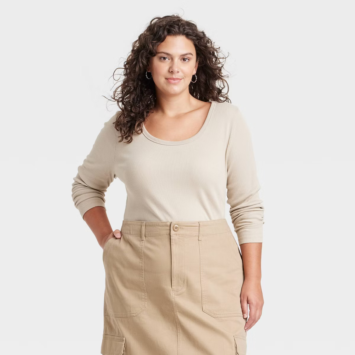 Women's Long Sleeve Rib Scoop Neck T-Shirt - Universal Thread™ | Target