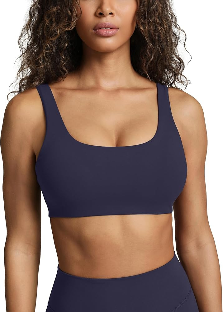 PAVOI ACTIVE Buttery Soft Sports Bras for Women - High Support Low Scoop Neck U Back Padded Yoga ... | Amazon (US)